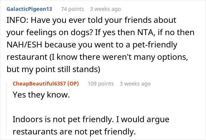 "[Am I The Jerk] For Leaving When Our Friends Brought Their Dog To Dinner?"