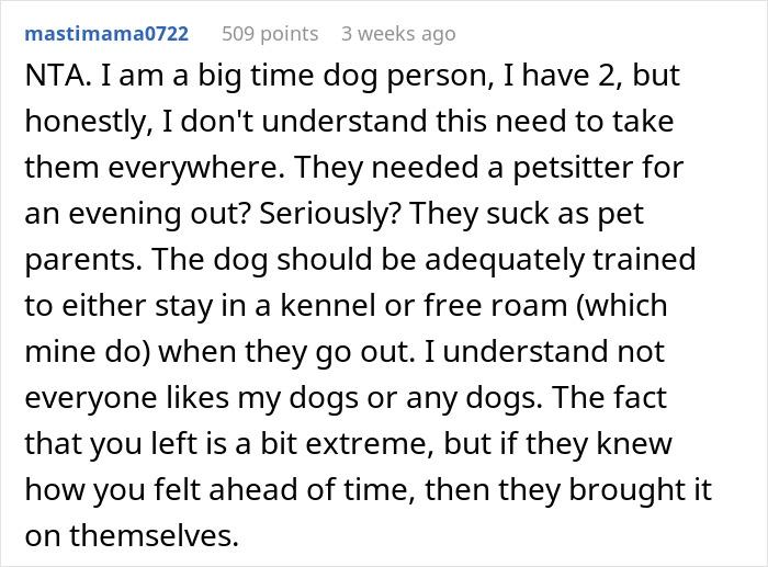 "[Am I The Jerk] For Leaving When Our Friends Brought Their Dog To Dinner?"